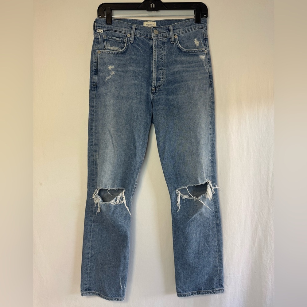 Citizens Of Humanity Blue Distressed Ankle Jeans